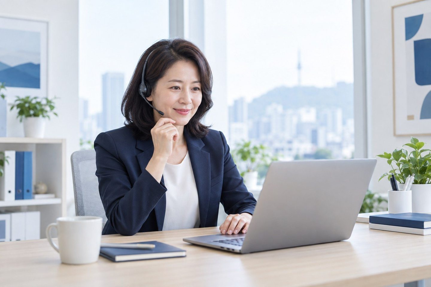 노트북 화면을 확인하며 상담을 준비하는 여성 — 오전에 연락하신 분식집 사장님의 하루를 따라가 볼게요