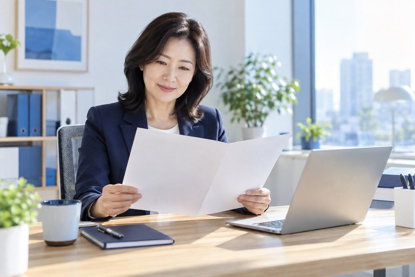 노트북으로 주문 정보를 확인하는 여성 — PG 소규모 매장 카드단말기 단골 영수증 단골 손님 그냥 보내셨나요? 연락 주시면 영수증까지 편한 계산대로 꾸려 드립니다.